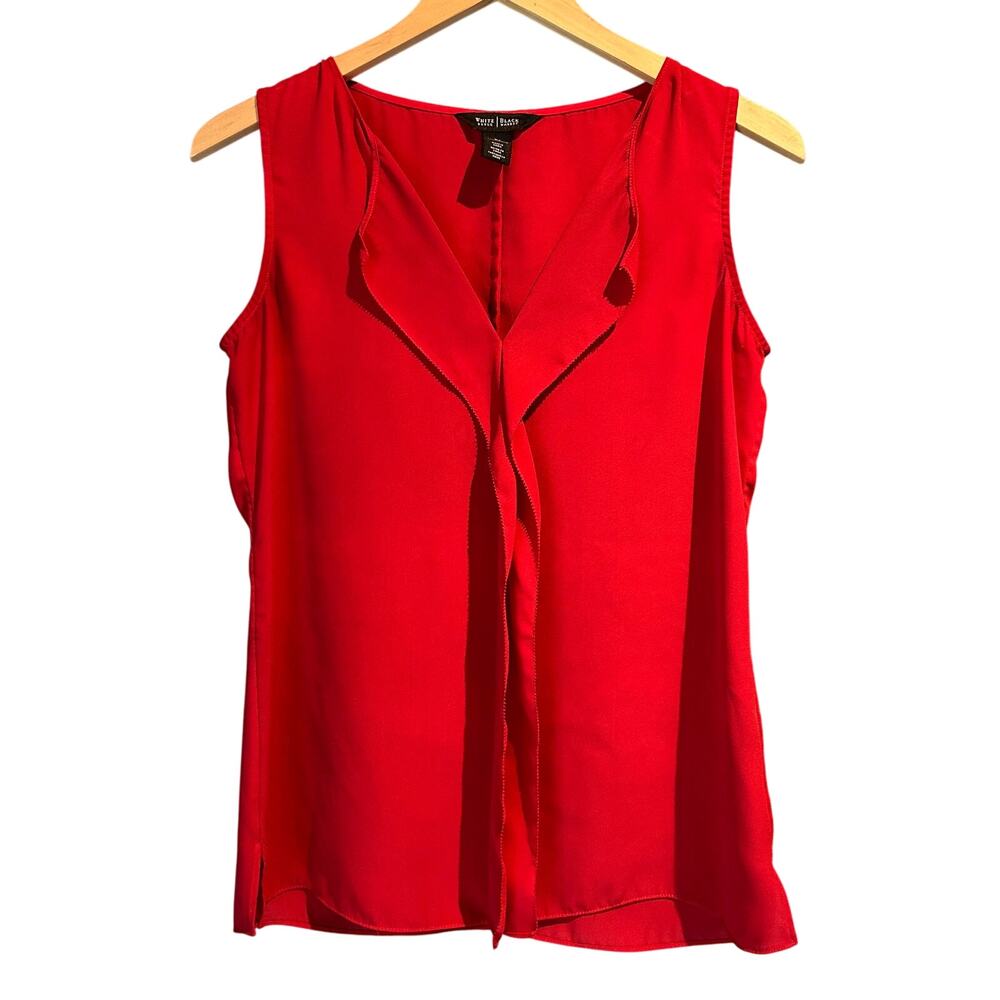 WHBM Size XS Sleveless Red Blouse Ruffle Front V-Neck Office Professional